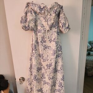 House of CB Blue and White Floral Long Sleeve Dress FELIZIA NWT